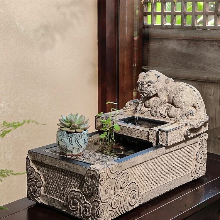 Fountain flowing water ornament, living room indoor circulating water landscape, stone trough water system landscaping
