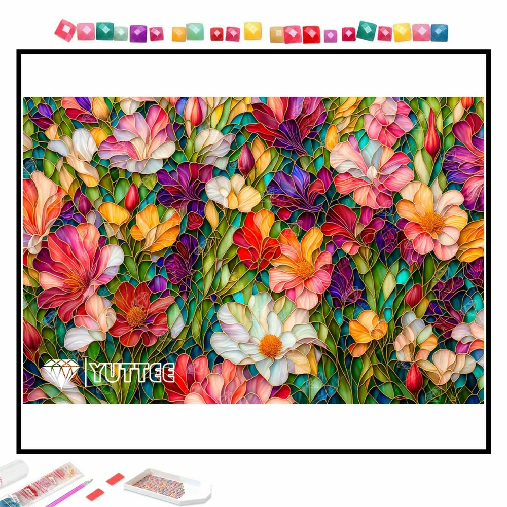 

Stained Glass Flower Garden 5D DIY Diamond Painting Embroidery Art Cross Stitch Mosaic Handicrafts Craft Home Decor Gift