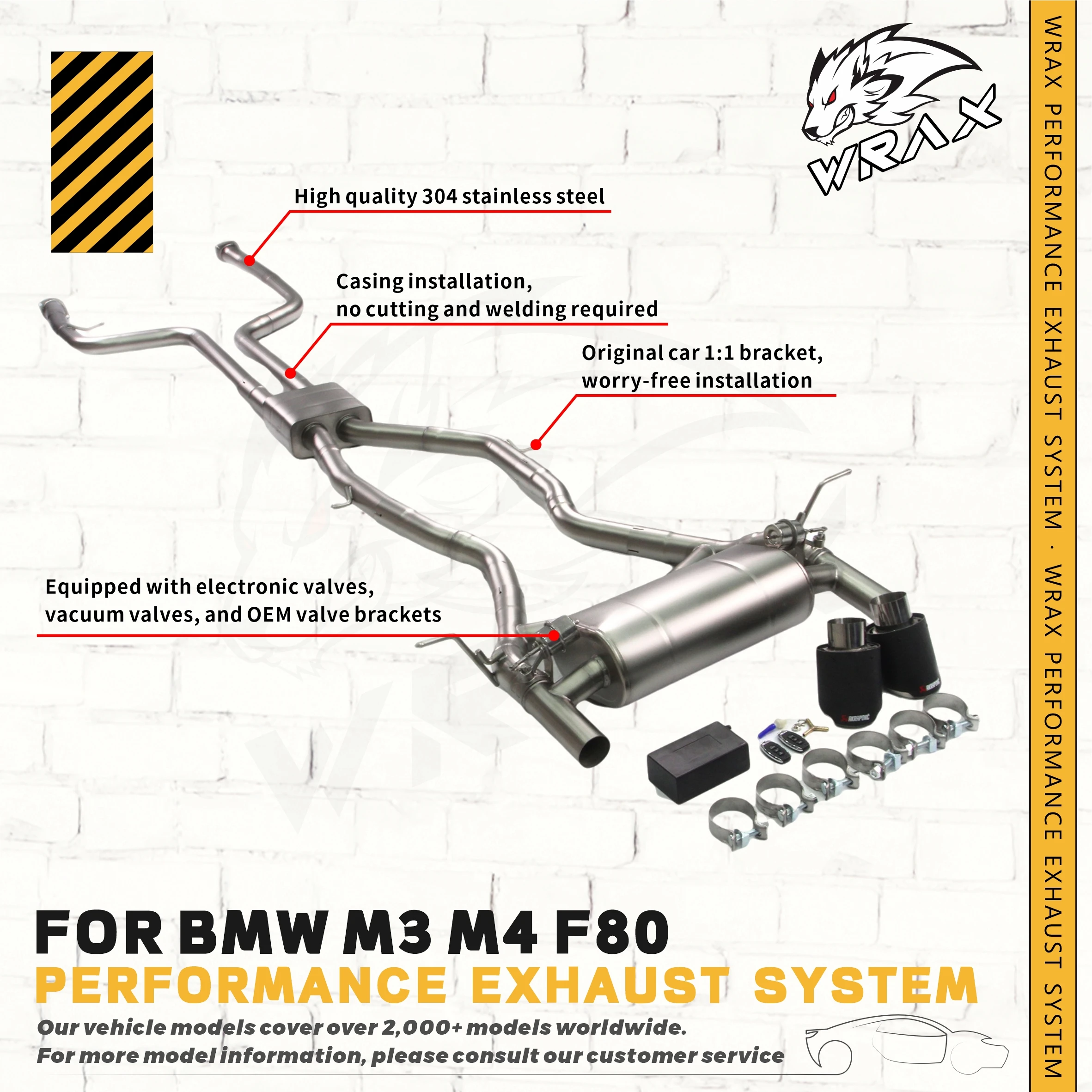 

Car Accessories For BMW M3 M4 F80 G80 F82 G82 Direct Fit ReplacementWRAX Racing Performance Car Catback Exhaust Muffler Pipe