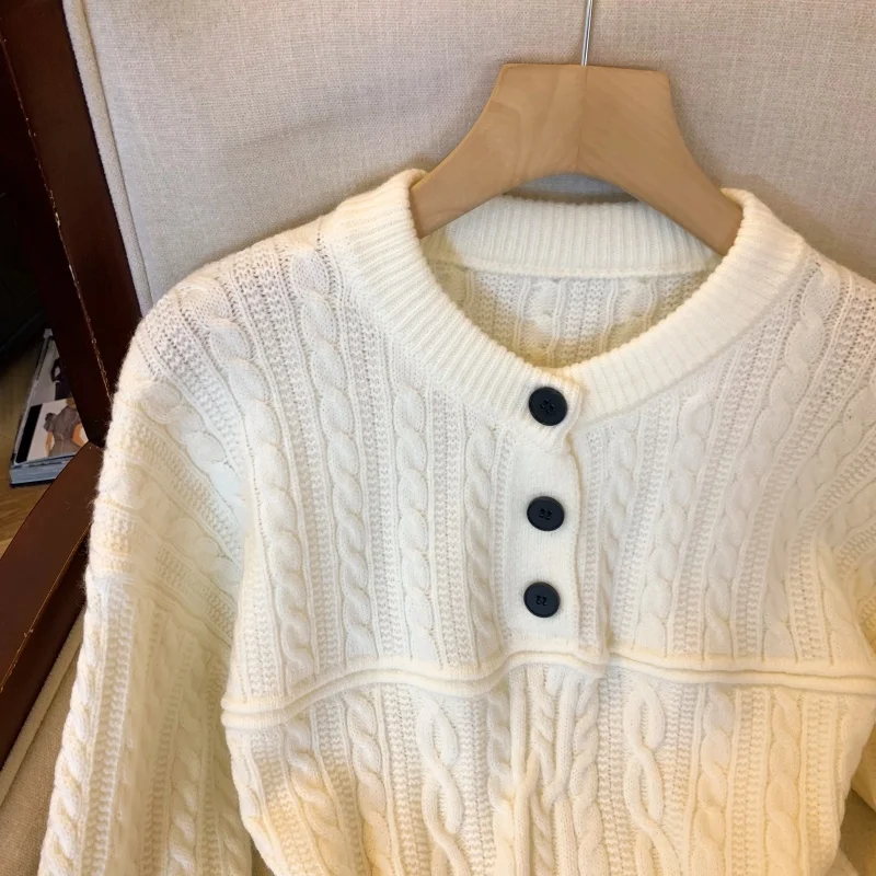 여성용 화이트 O넥 풀오버 스웨터 빈티지 점퍼 니트 긴 소매 캐시미어 스웨터 여성 겨울 가을 2000년대 의류 2025
