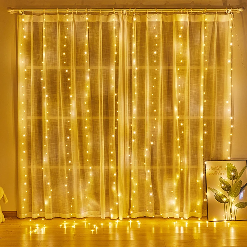 Guirnalda de luces LED con Control remoto para decoración navideña, cortina con USB para boda, lámpara de 3M para vacaciones, Bombilla de