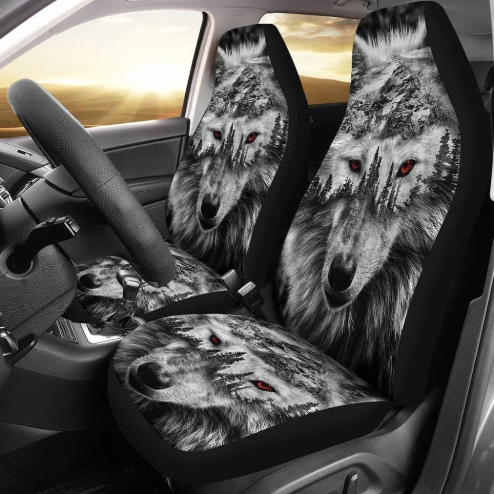 Mountain Snow Wolf Car Seat Covers 211303,Pack of 2 Universal Front Seat Protective Cover