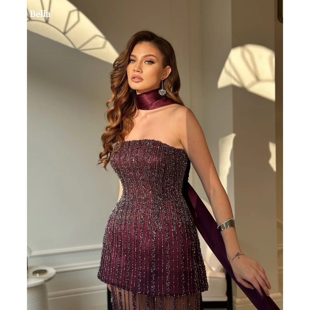 

Bella Customized Brown Beading Two-Piece Set robes de soirée Long Silk Scarves A-line Party Dresses Floor-Length Prom Dress 2025