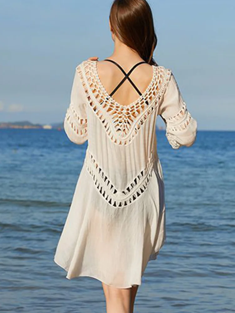 OIINAA Hollow Out Beach Dress Women Bikini Cover Up See through Summer 2025 Beach Cover-Ups Fashion Female Vacation Beachwear