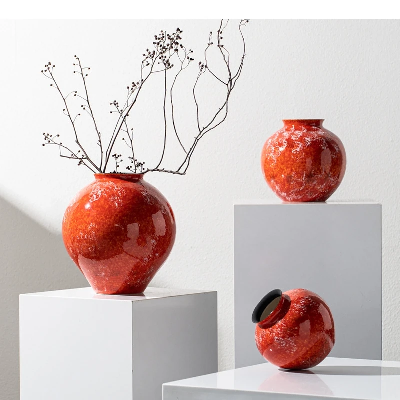 Keramikvase, rote Porzellanflasche, The Kiln Turns, rote Glasur, Blumenvase, Blumenarrangierer, Terrarium, Heimdekoration, Accessoires