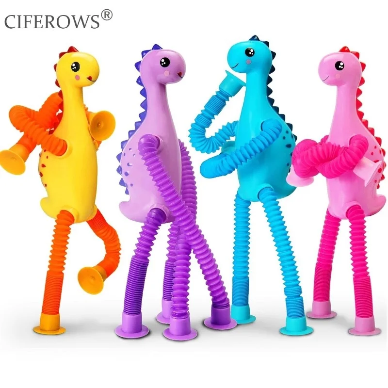 

Colorful Dinosaur Telescopic Tube Toy - with suction cups for flexible expansion and contraction for relaxing sensory touch play