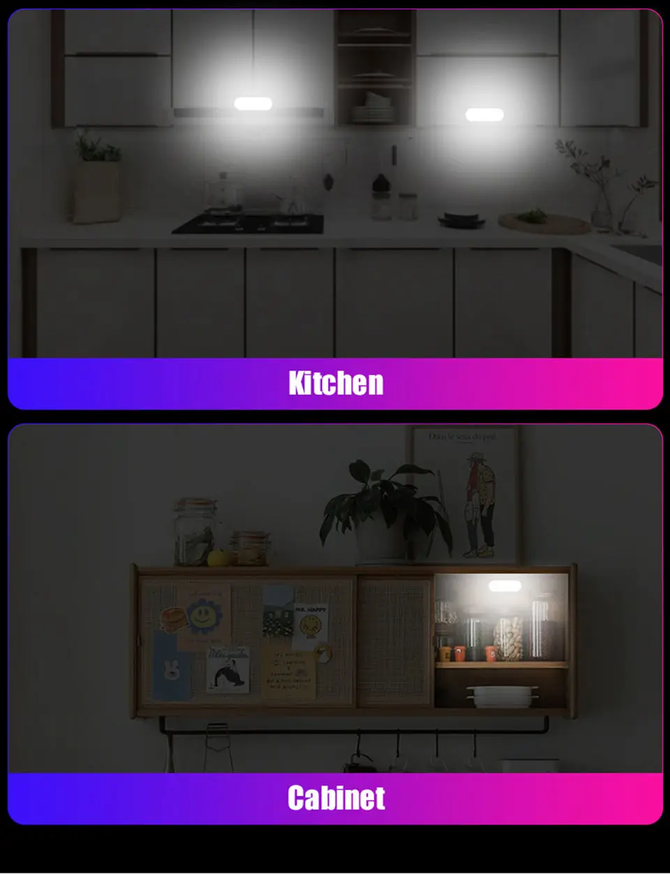 LED Ambient Night Light USB Rechargeable Cabinet Light Room Decor RGB Lights Atmosphere Lamp Magnet Wireless Car Interior Light