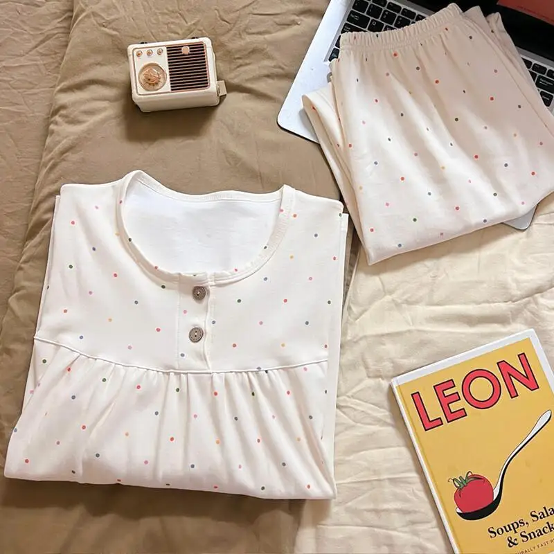 Kawaii anime moda casual sexy conjunto de pijama novo pijamas de manga comprida para mulheres com imitação de algodão em torno do pescoço pulôver solto