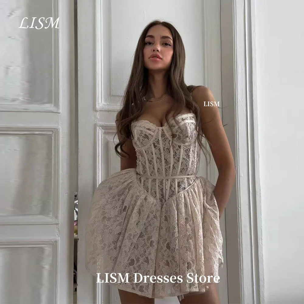 

LISM Princess Lace Mini Prom Party Dresses Wedding Sweetheart Short Cocktail Dress Robe de mariage Customized Bride Gowns