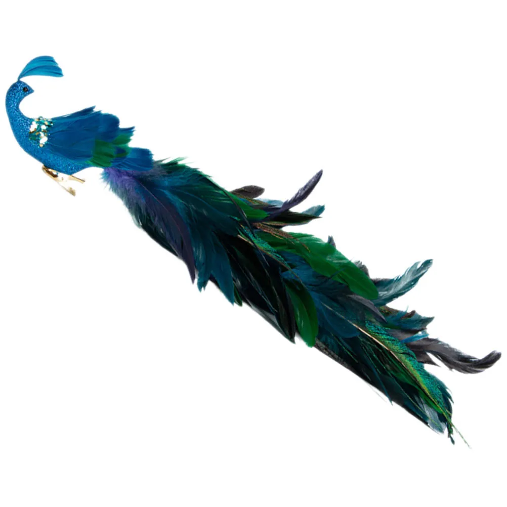 

Decorative Peacock Sculpture Long Tail Blue Pendant Holiday Christmas Tree Ornaments