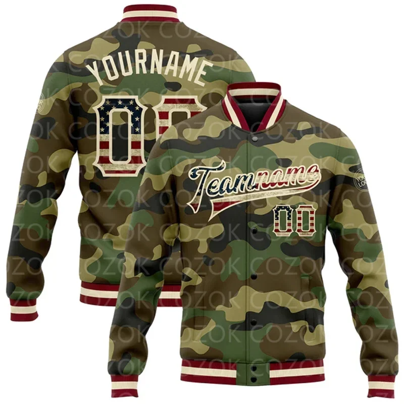 Custom Camouflage Black Color 3D Printed Baseball Button Jacket Bomber Full-Snap Varsity Letterman Jacket