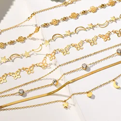Women's Waterproof Stainless Steel Dainty Bead Charm Chain Anklet Jewelry, Gold Color Minimalist Anklets For Daily Beach Holiday