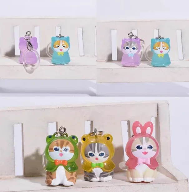 オリジナル Mofusand サメ猫レインコートデザインシリーズブラインドボックスかわいいミニアクションフィギュアキーホルダーバックパックペンダントサプライズギフト