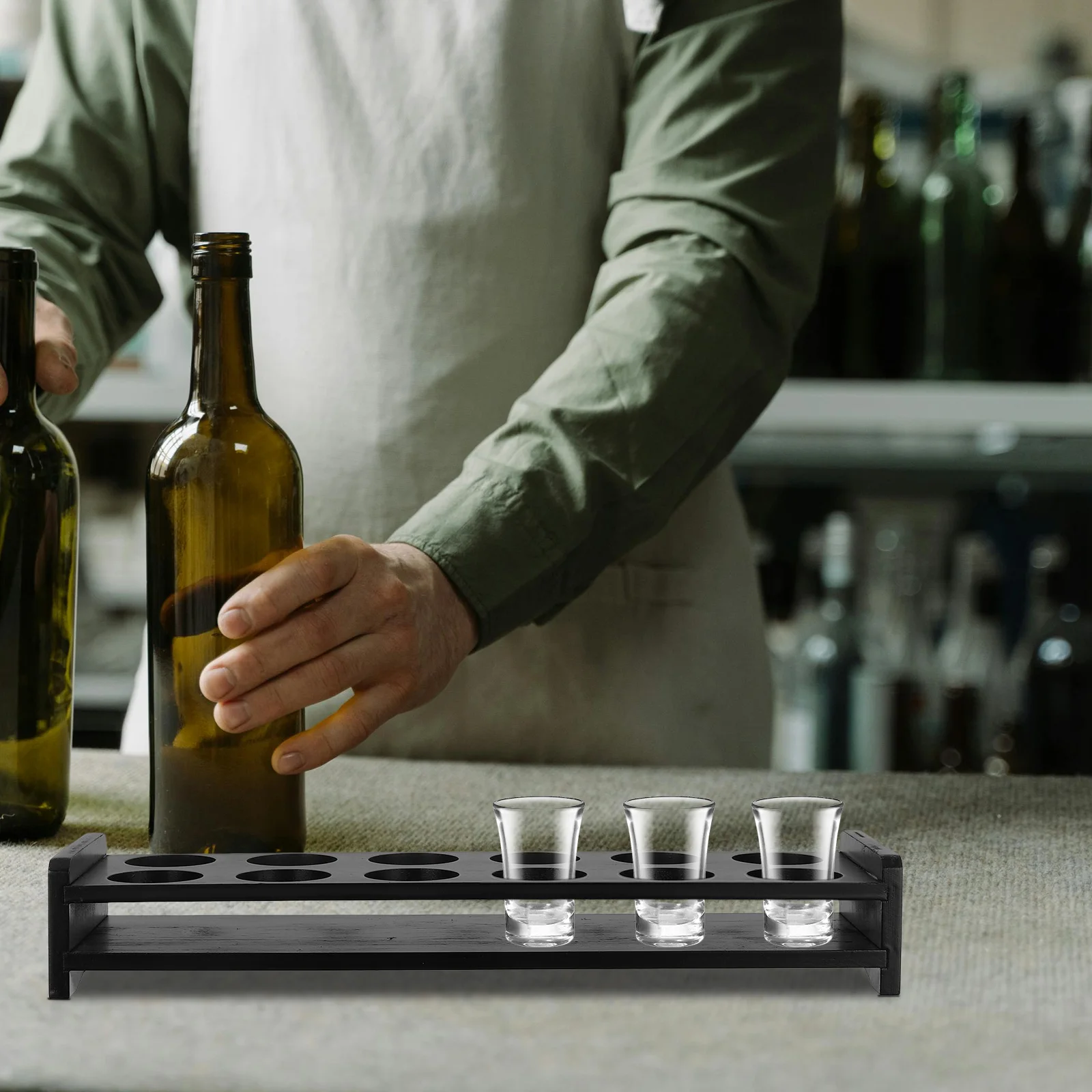

1pc Glass Holder Display Stand Imitation Wooden Shot Glass Organizer Tray For Bar Party Home Shot Glasses Storage Rack Wine