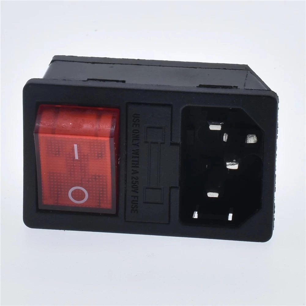 With10AFuse Red Rocker Switch Fused IEC320C14 250V Inlet Power Socket Fuse Switch Connector Plug Connector Red,With Fixing Holes
