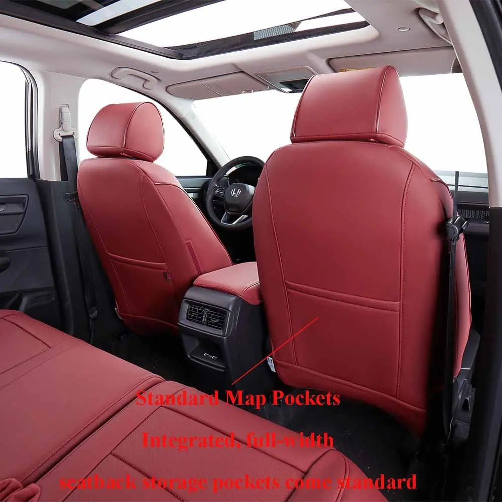 أغطية مقاعد مناسبة مخصصة لهوندا HRV EX-L 2023 2024 2025 2026 غطاء مقعد السيارة للشاحنات SUV ، وسادة مقعد جلدية كاملة (بورجوندي) #3