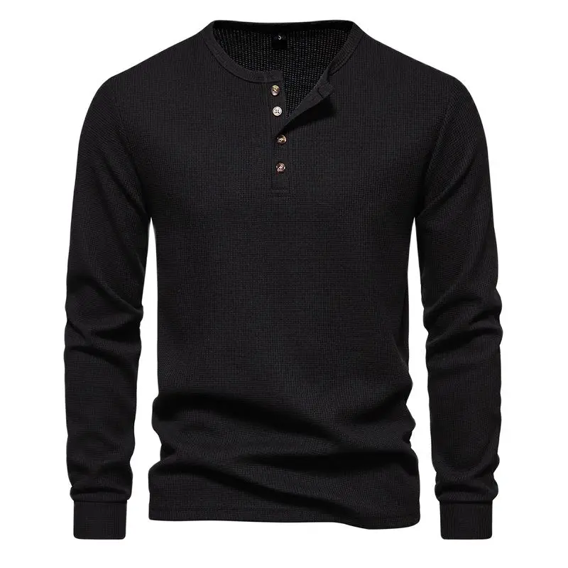 

Mens Classic Waffle Henley Shirts 2023 Autumn Long Sleeve Regular Fit Basic Tees Solid Casual Soft Breathable Henley Collar Tops