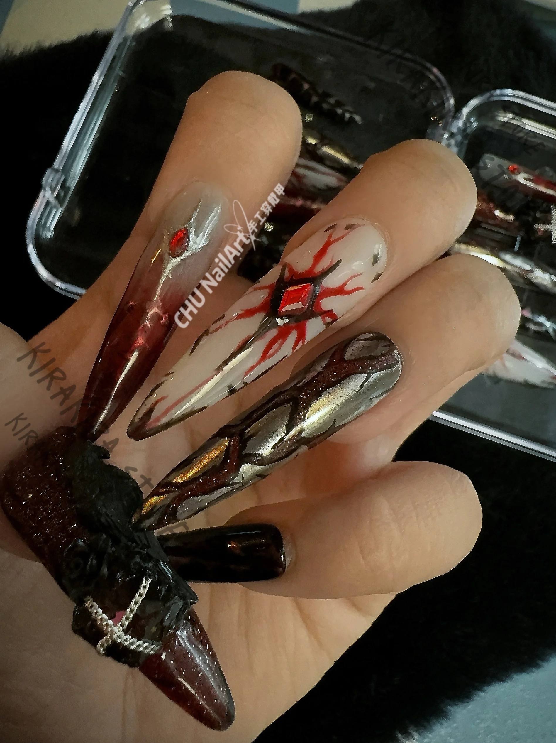 Sylus Nails Love and Deepspace reddish black Stereoscopic Relief Handcraft Press-on Anime Rose Manicure Accessories DIY Products