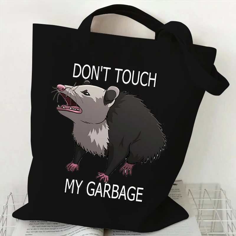 

Don't Touch My Garbage Tote Bags Unisex Canvas Shoulder Bag Fashion Animals Women's Handbags Vintage Animal Possum Shopping Bags