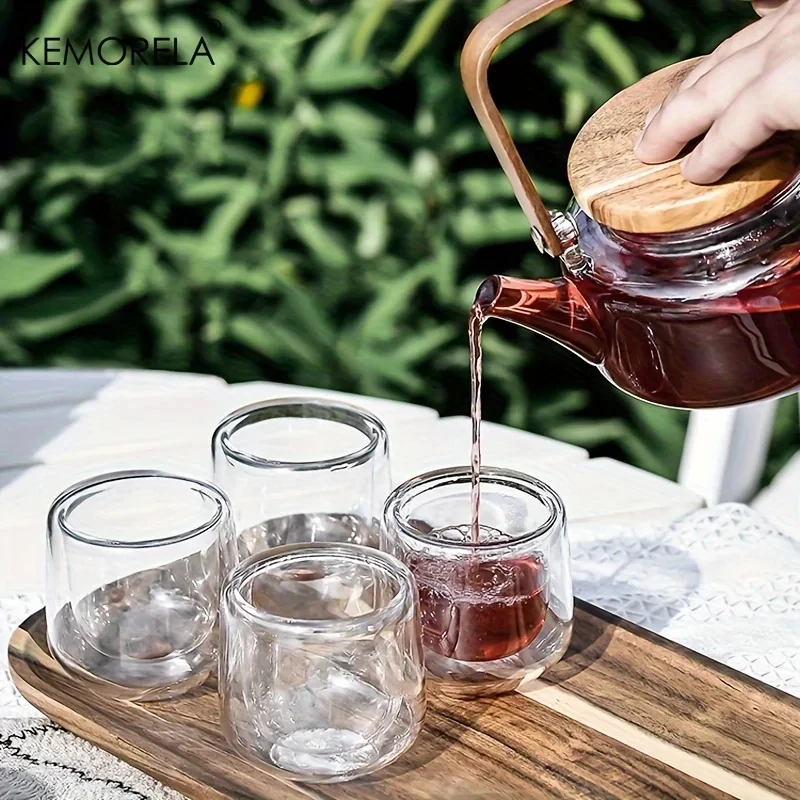 KEMORELA High Borosilicate Glass Teapot Thickened Boiling Water  Glass Pot Wood Cover Filter Heat-resistant Afternoon Tea Set