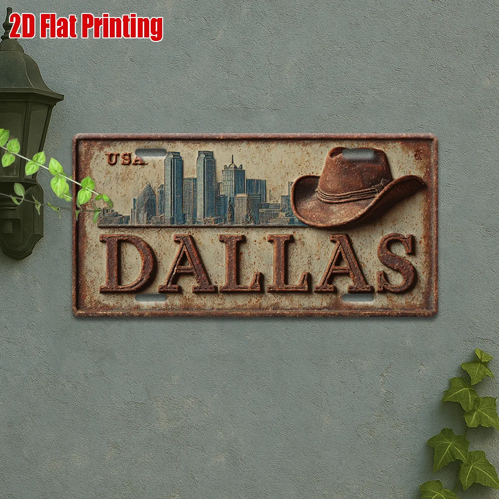 Home Decor Dallas - AL Dallas USA Skyline Cowboyhoed Vintage