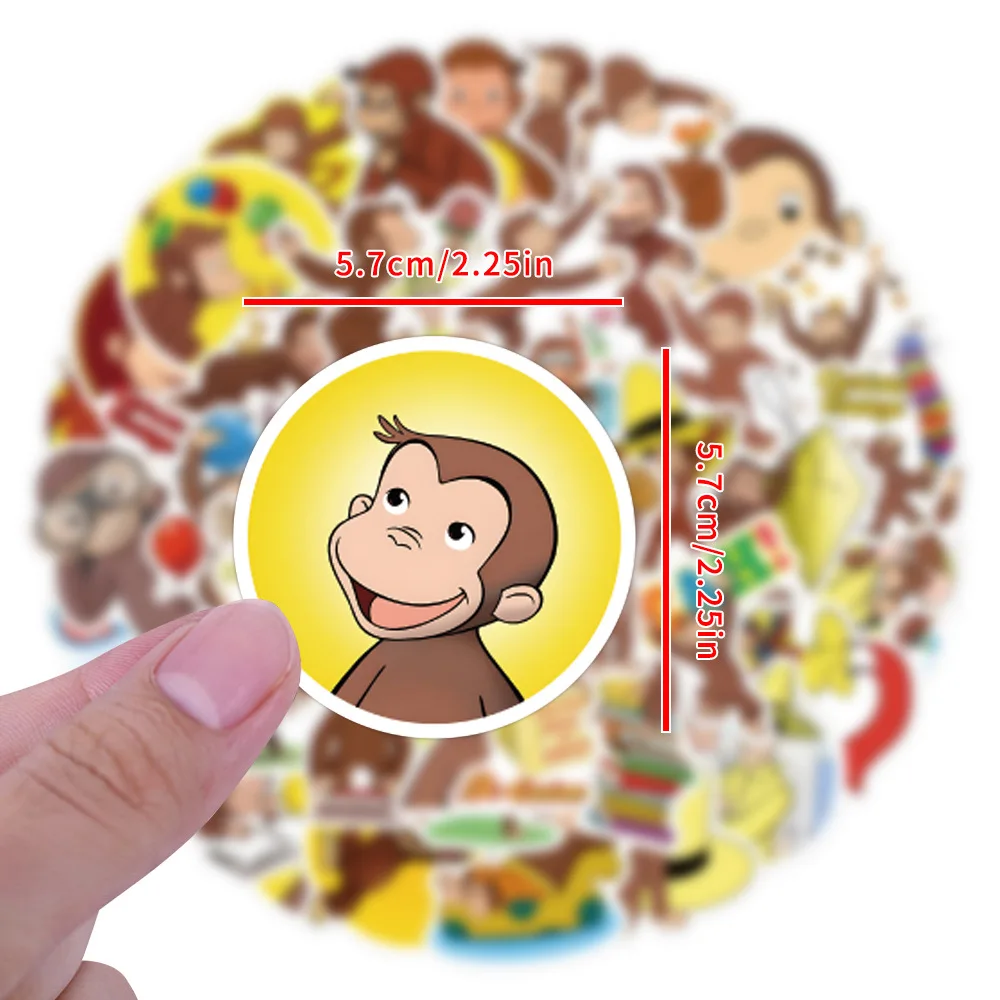 

60PCS Animated Movie Curious George Sticker Funny Cute Doodle Decoration Refrigerator Scooter Desk Decal Kids Toy Gift