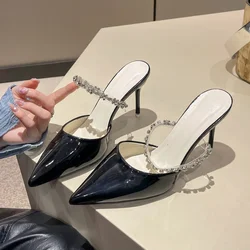 Designer Women Shoes Summer Luxury Rhinestone Women's Pumps Fashion Pointed Toe Mules Plus Size Ladies High Heel Slippers