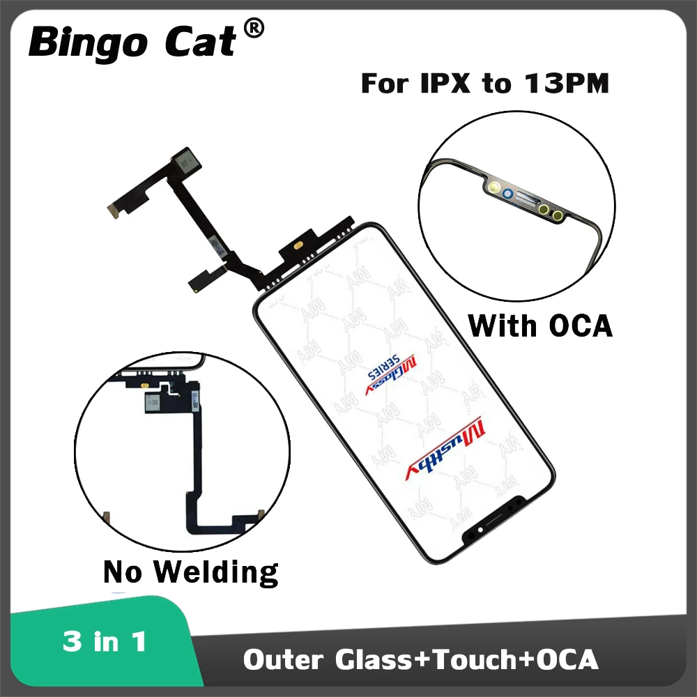 

5pcs Musttby Long Flex Touch OCA LCD Screen Digitizer Replacement No Need Soldering for iPhone X XS MAX Cracked Glass Refurbish