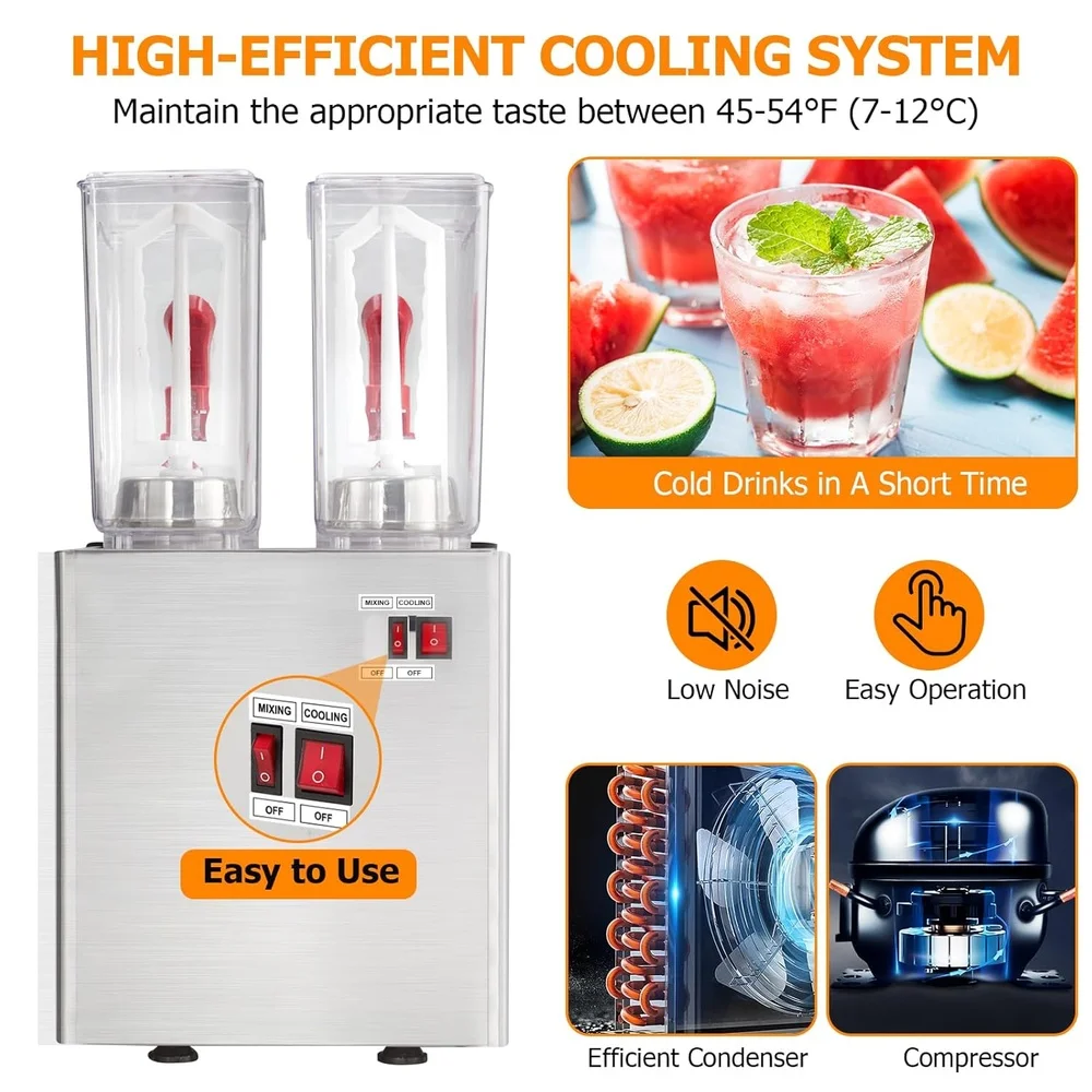 موزع العصير التجاري 2 خزانات 20L مبرد المشروبات 280 واط آلة مشروبات من الفولاذ المقاوم للصدأ التحكم في درجة الحرارة عملية سلسة