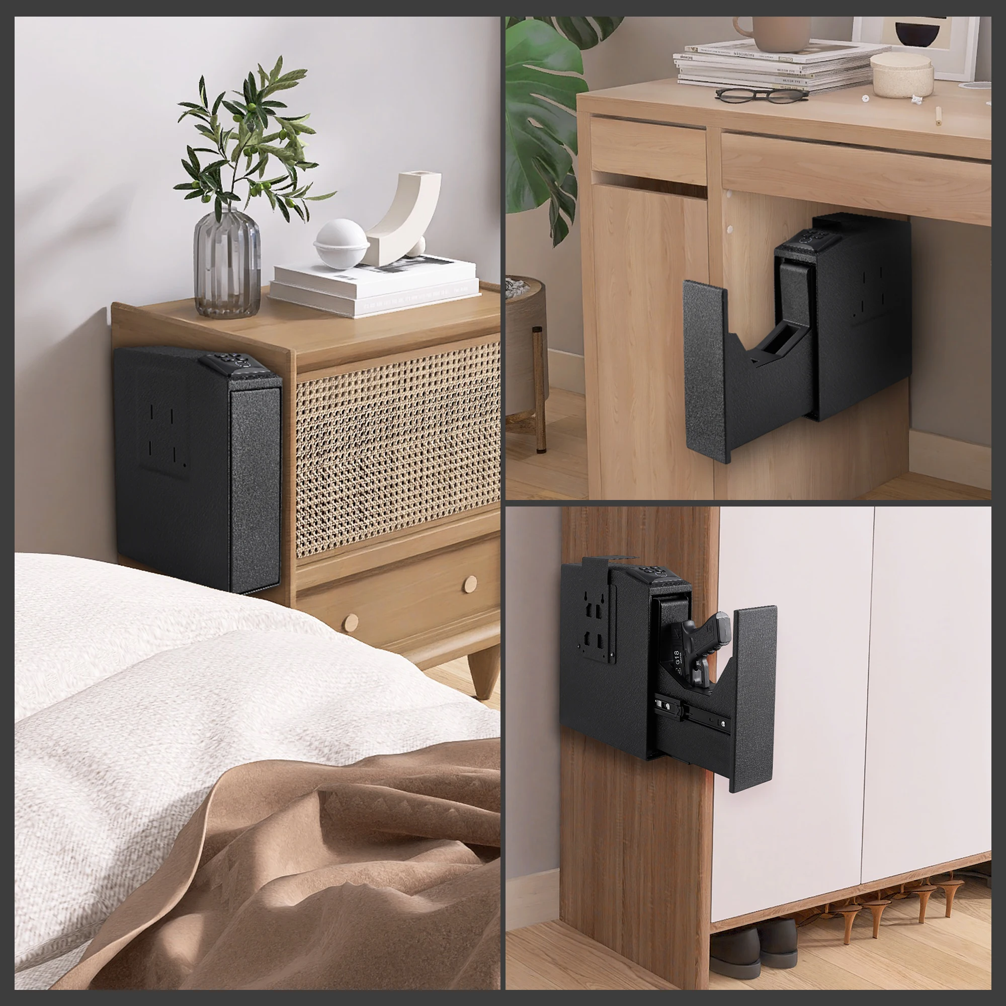 مسدس بيومتري آمن للتركيب، صندوق أمان للبندقية، آمن للوصول السريع مع ضوء LED، صندوق قفل لوحة المفاتيح ببصمة الإصبع