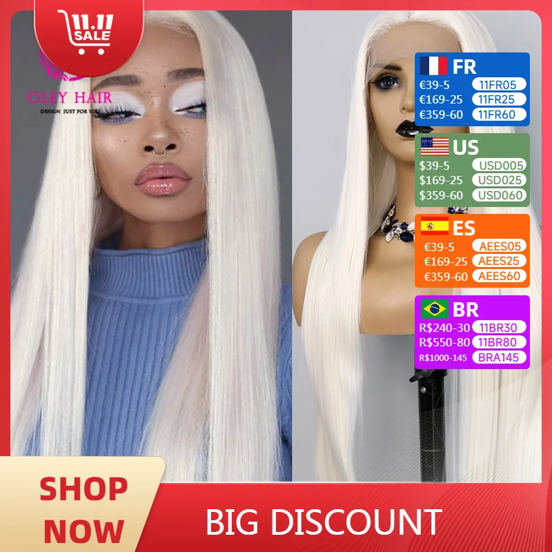 

13x4 Lace Front White Color Synthetic Straight Drag Queen Glueless Heat Resistant Pre Plucked Cosplay Wigs For Women 180% OLEY