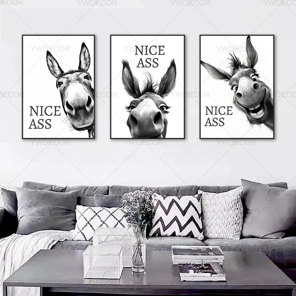 Abstract Funny Animals Donkey Poster Print Painting  Nice Ass Quote Canvas Wall Art Pictures for Home Bathroom Decor