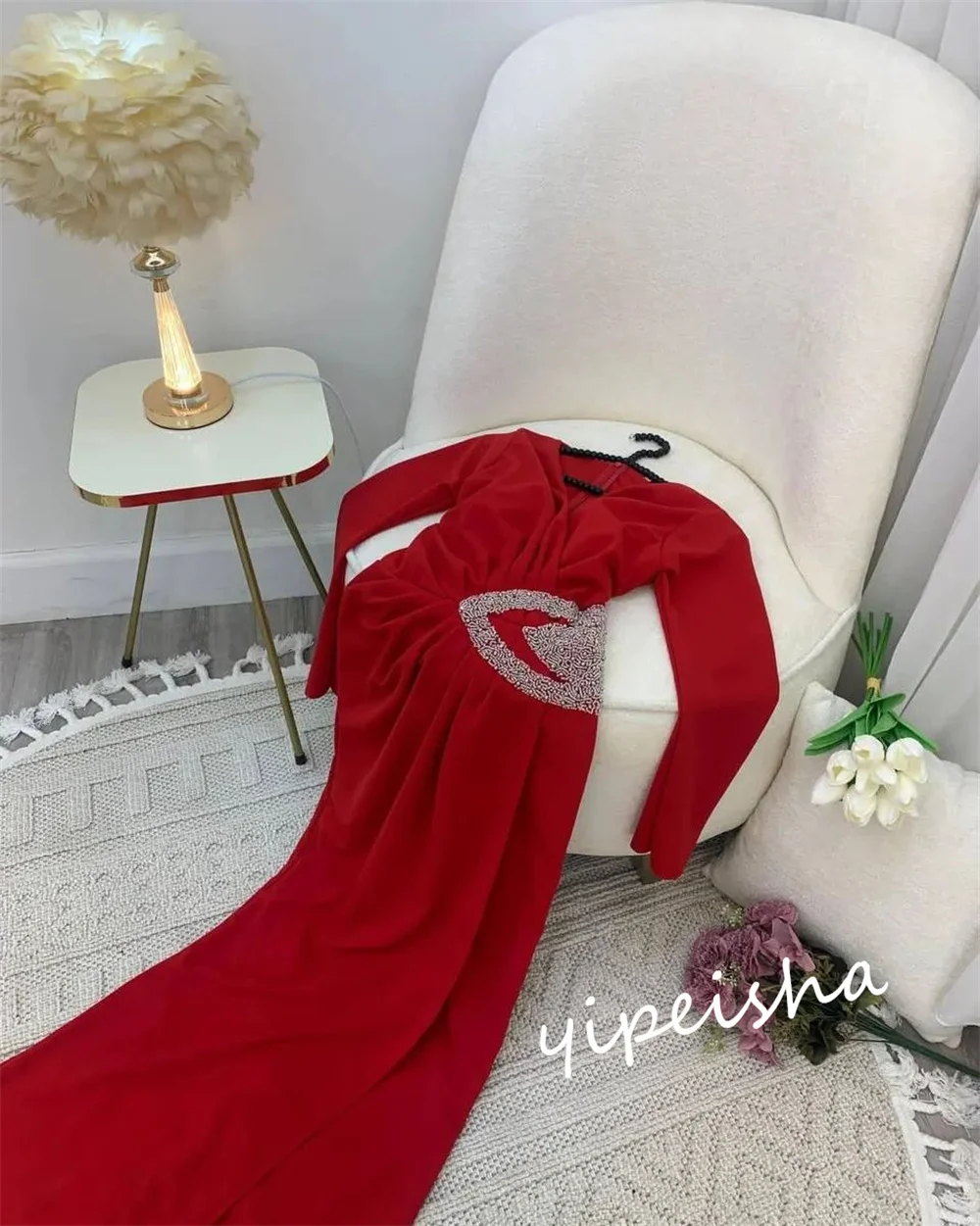 Personalizado jiayigong brilho baile de formatura veludo miçangas festa de casamento sereia com decote em v vestido de ocasião sob medida vestidos midi