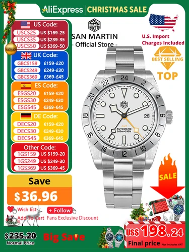 Imagen 1 del producto San Martin nuevo 39mm NH34 BB GMT reloj mecánico automático reloj deportivo zafiro luminoso impermeable 100m para hombres reloj SN0054