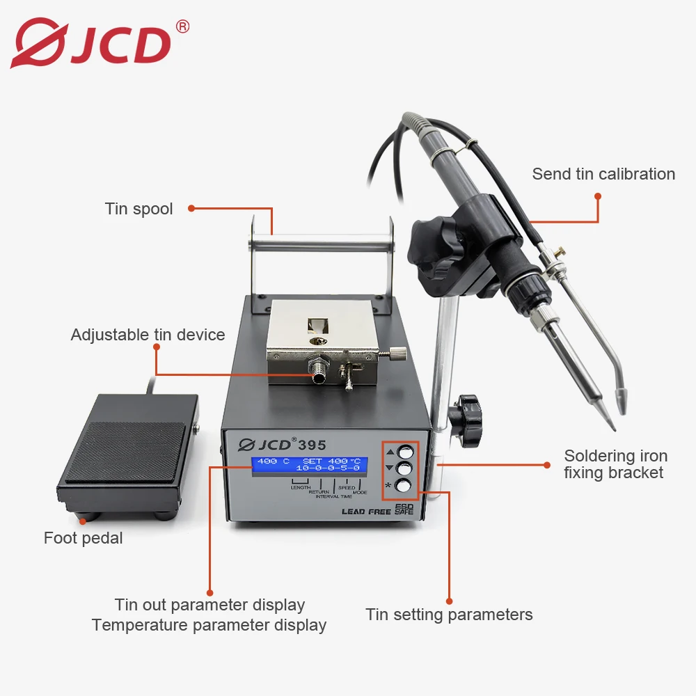 JCD 395 Automatic Tin Discharge Soldering Station 75W High-Power Fast Heating Soldering Iron HD Screen Display Welding Tools