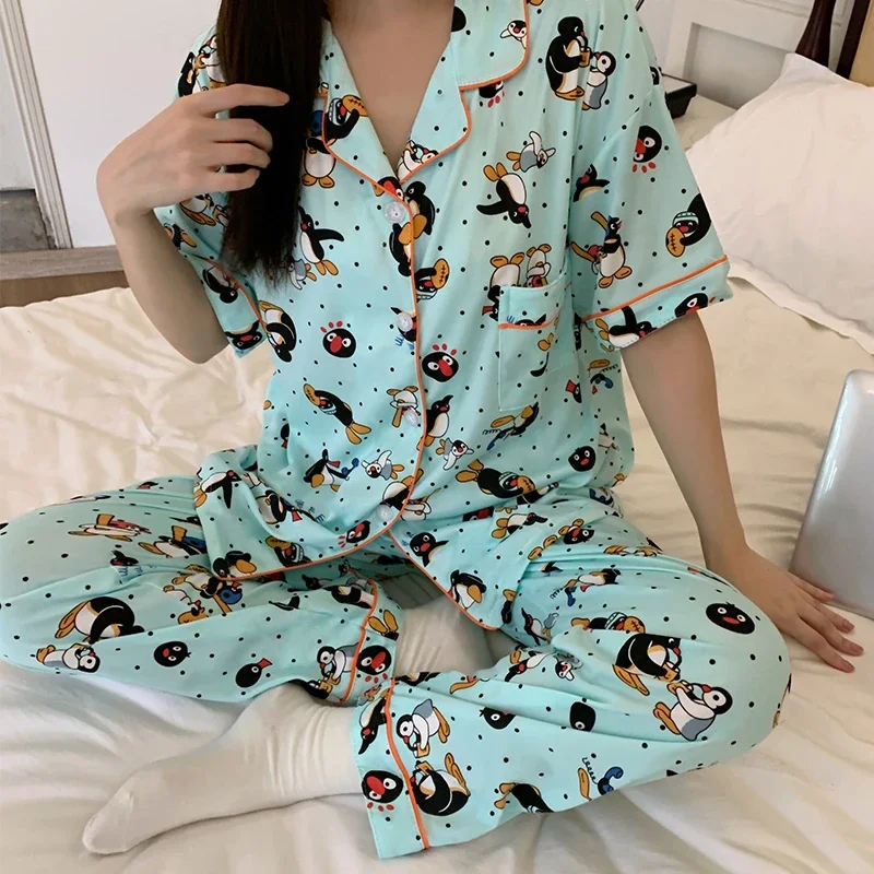 Kawaii Cute Cartoon Little Penguin Print Women\'s 3pcs Pajamas Korean Y2k Milk Silk Homewear 2024 New Fall/winter Lady Sleepwear