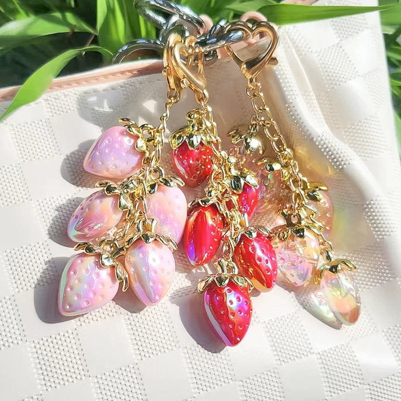Fashion Strawberry Bag Pendant Keychain Summer Fruit Strawberry Pendant Keyring Ladies Bag Accessory Gift