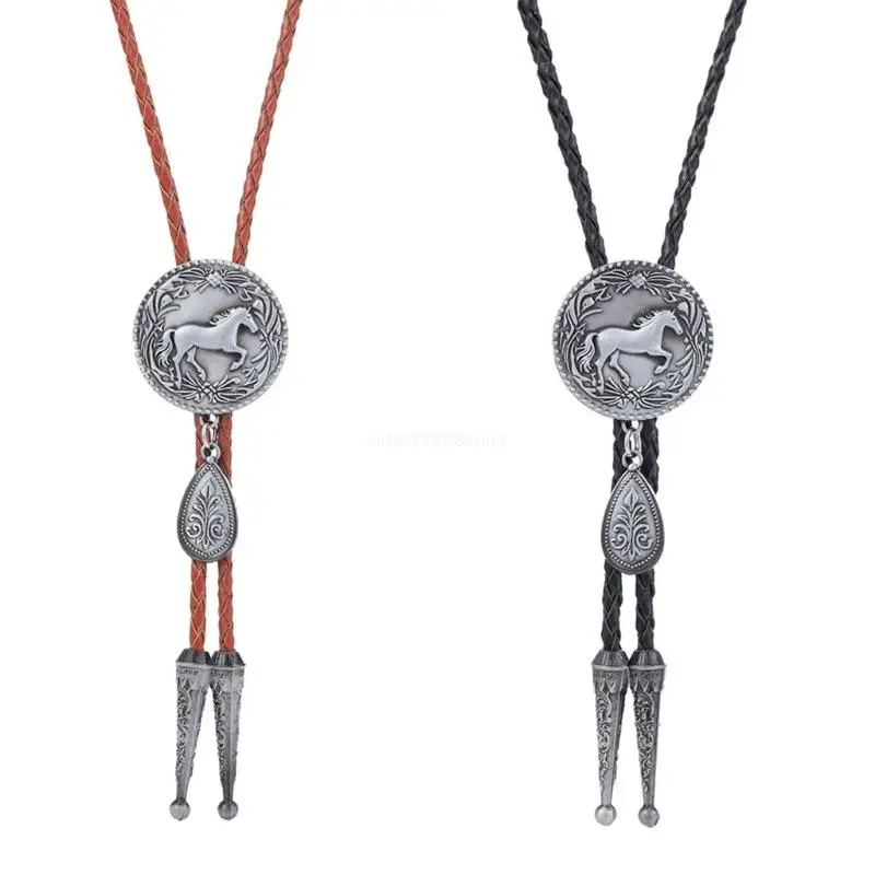 

Traditional Bolo Tie for Men Women Vintage Embossed Pendant Necktie Western PU Leather Rope Neck Tie Concert Shirt Tie Dropship