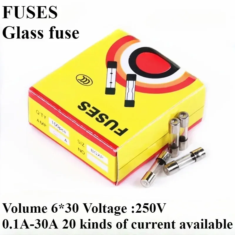 10PCS  6*30 glass fuse Fast Fuse Non-fuse Kit 250V 0.1A0.2A0.3A0.5A 1A 2A 3A 4A 5A-30A Quick blow heat