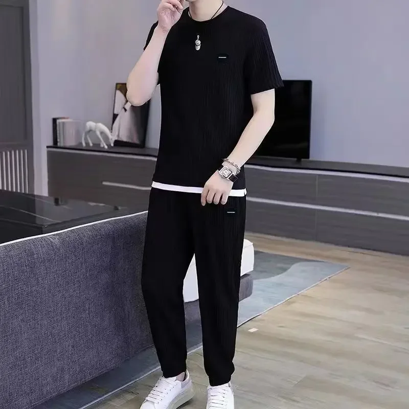 Men's Clothing Sportswear T Shirt Man Sweatshirt Pants Sets White Tracksuit Smooth Sports Suits 2024 Trend Top Stretch Essential