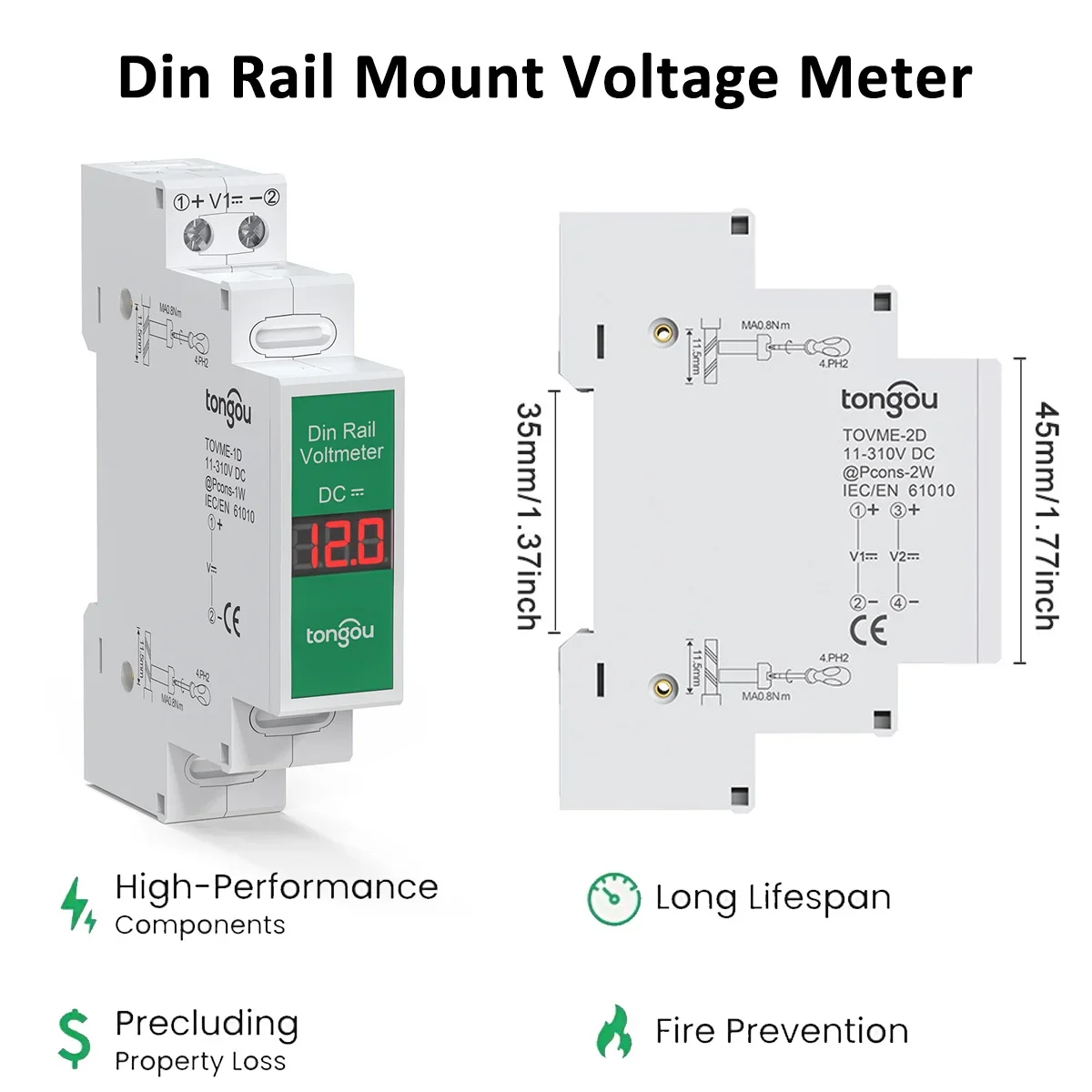Single/ Dual/ Triple Ways Din Rail Mount Voltage Meter DC 11-310V High Precision Cold and Heat Resistant Mini Modular Voltmeter