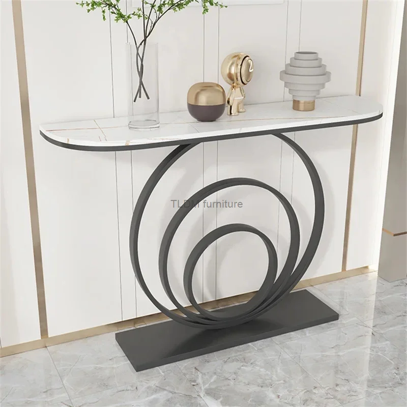 Nordic Simple Porch Table Semi-circular Hallway Console Table Luxury Metal Living Room Side Table Door Entrance Home Decoration