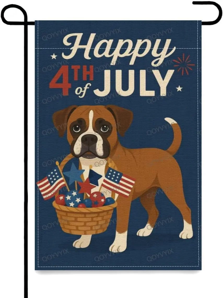 QOYVYIX Bandera de jardín con diseño de perro Boxer para el 4 de julio, 12x18 pulgadas, vertical, de doble cara, patriótica, para el Día de la Memoria, Día de la Independencia, Sma LLX