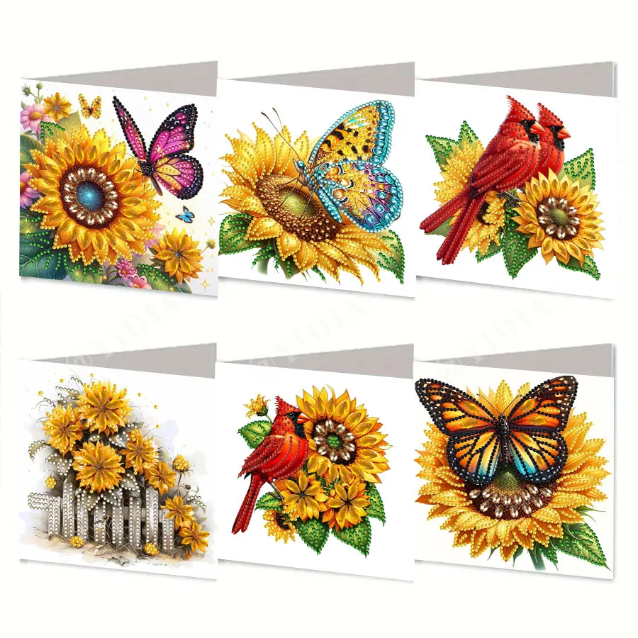 6-Piece Diamond Painting Art Sunflower Greeting Card Set - Christmas Gift, Perfect for Sending Warm Wishes to Family and Friends