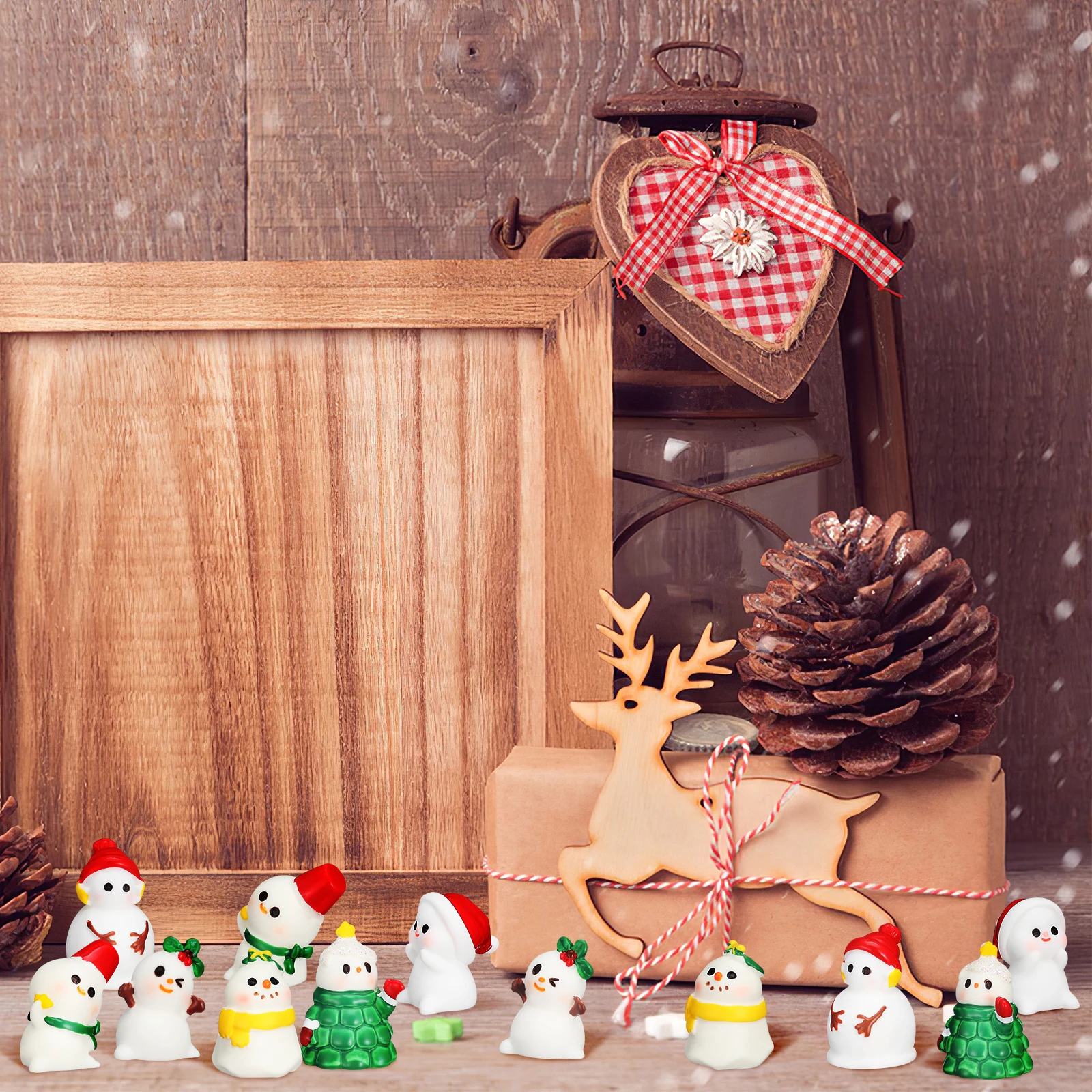

36 Pcs Christmas Decorations Mini Snowman s house Resin Santa Ornaments Cute