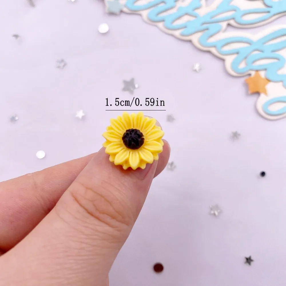 30Pcs Resin Colorful 15mm Sunflower Flatback Flower Stone Gem Scrapbook DIY Wedding Jewelry Ornament Applique Crafts Accessories