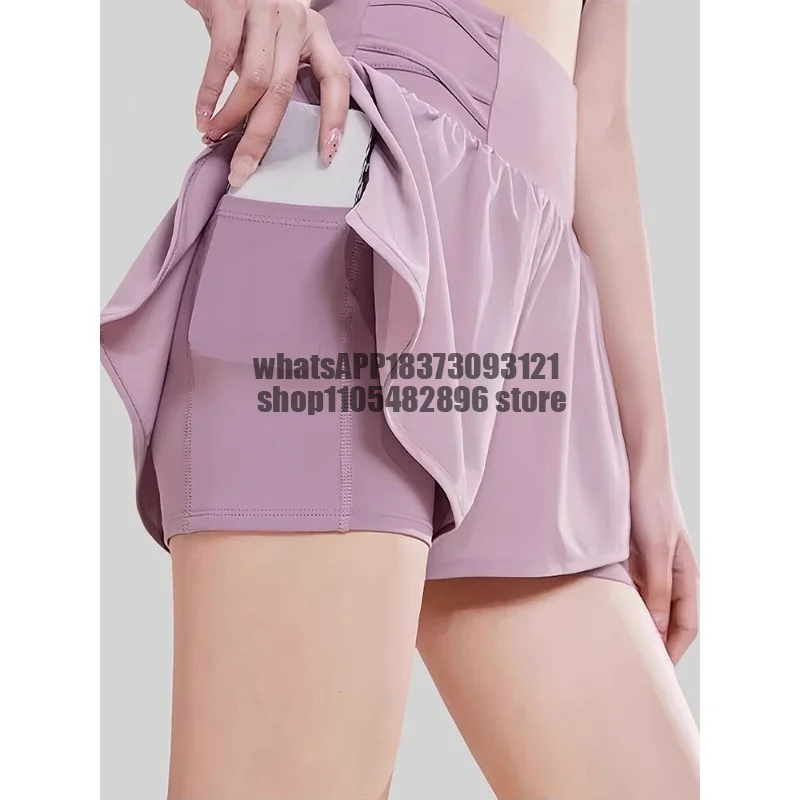 Sports shorts women's summer thin quick-drying running high waist hip lift fake two-piece three-point pants yoga pants