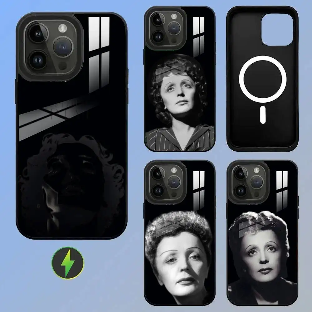 Edith Piaf Wireless Charging Glass Texture Printed Phone Case For iPhone 11/12/13/14/15/16/17 Plus, Pro, Pro Max & Air