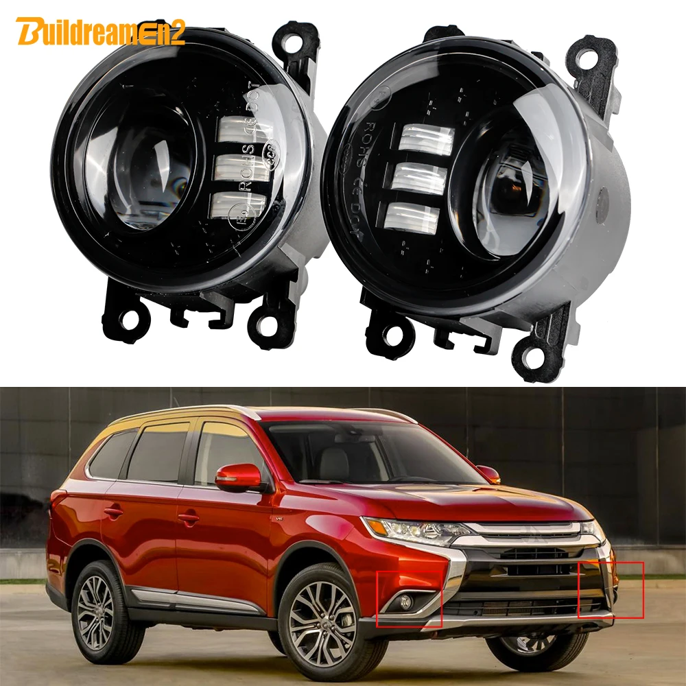 2 Pieces Car Front Fog Light Assembly For Mitsubishi Outlander 2006-2019 30W LED Lens Fog Lamp DRL 3000LM 12V High Bright