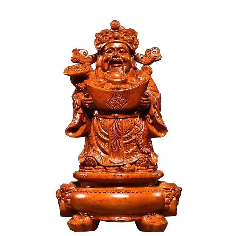 rosewood carving God of Wealth ornament Buddha statue handicraft home store decoration